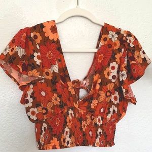 Flutter sleeve floral crop top